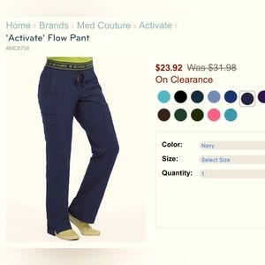 Med Couture Activate Flare Scrub Pants • Size Small Tall • Navy